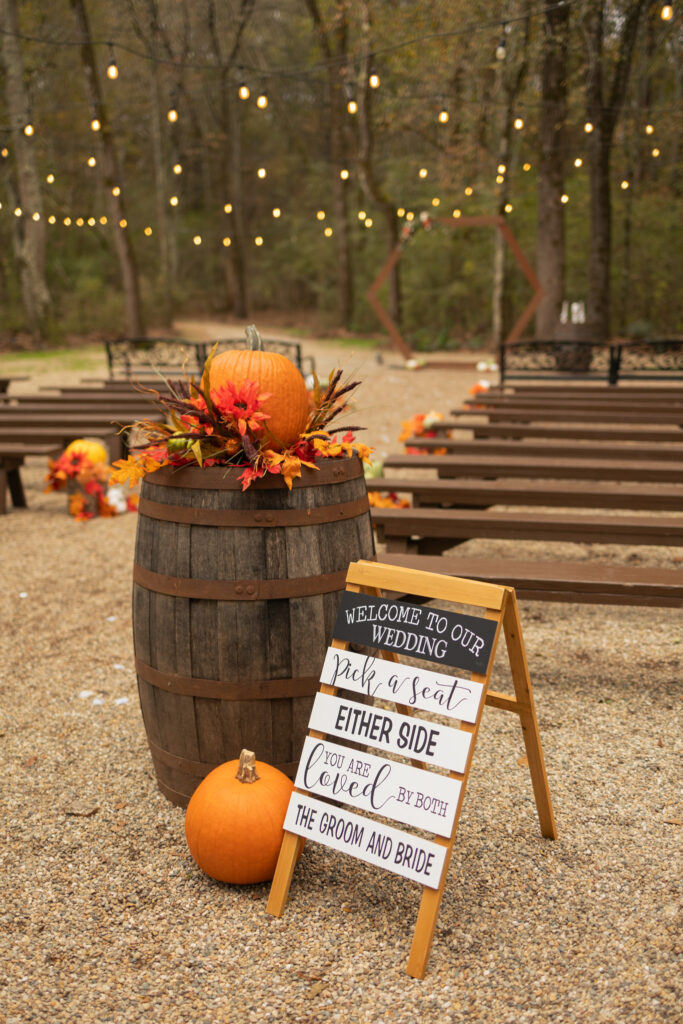 Wedding welcome sign at ceremony space of 2425 warehouse in Monroe, GA